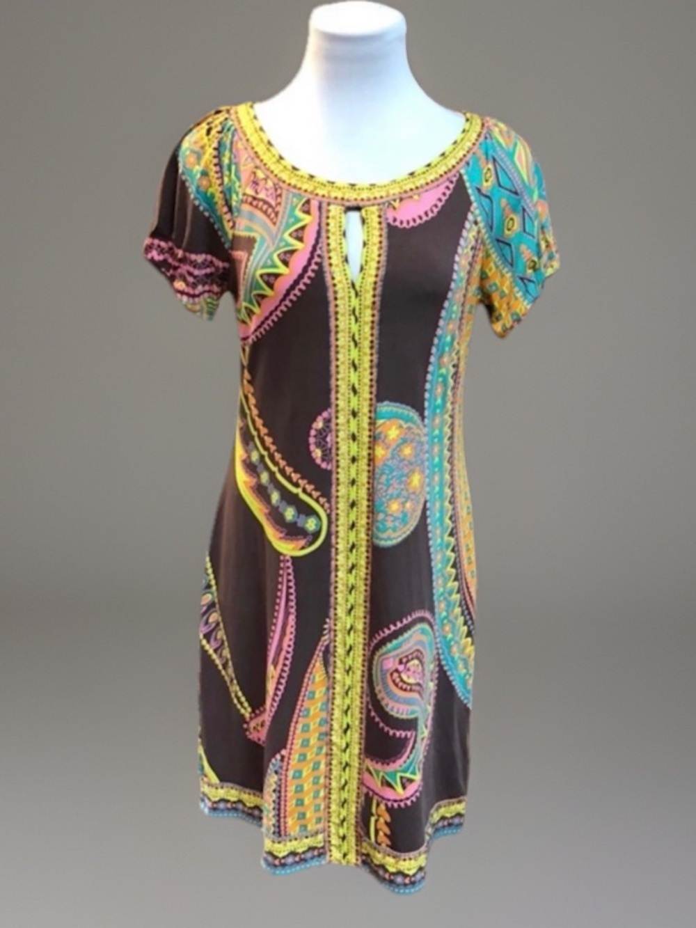 ECI New York sz 6 Vibrant Peek A Book Paisley Dressy Party Sun Sheath Dress